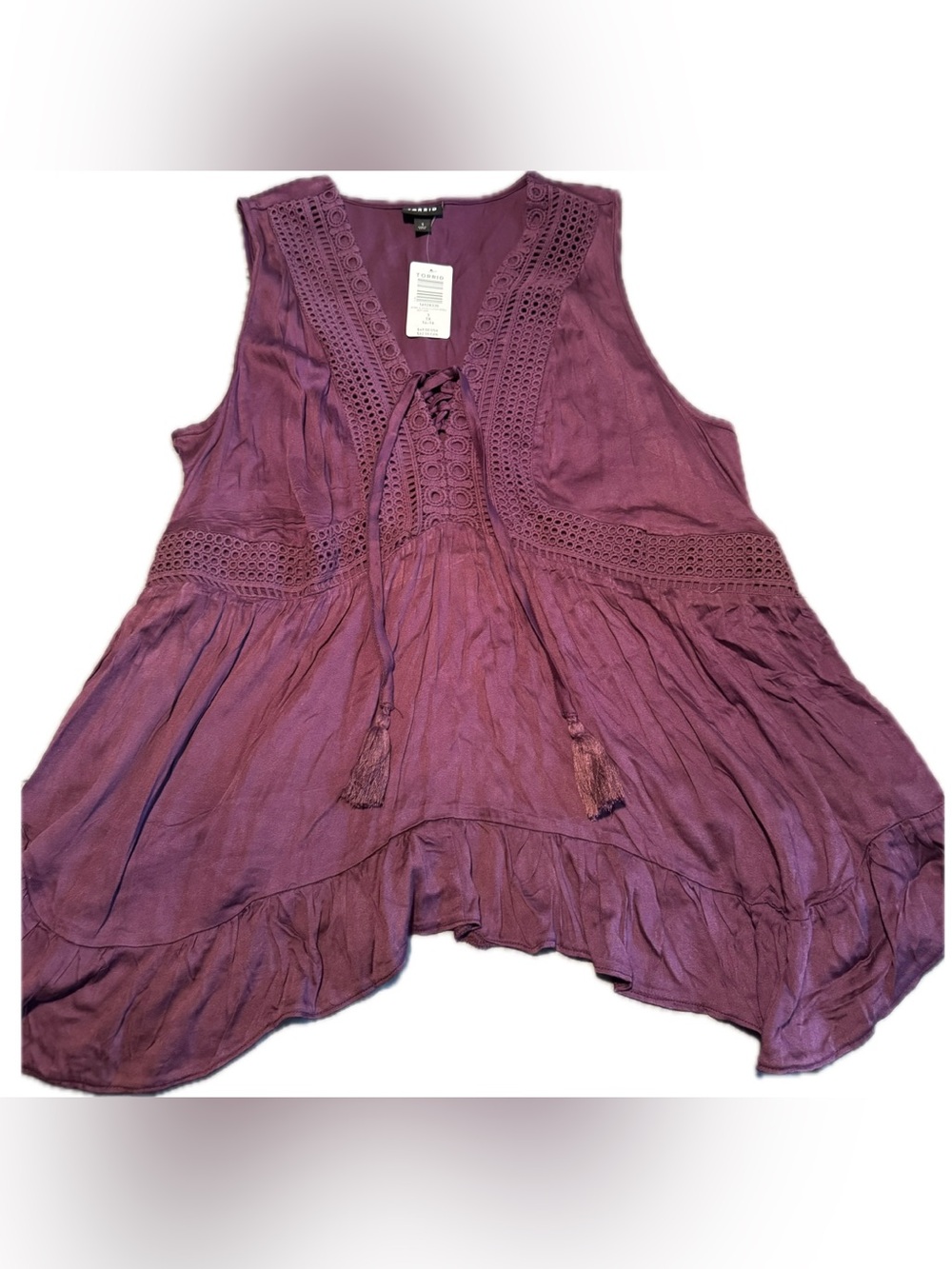 torrid Purple Crochet-Trim Lace-Up Sleeveless Tunic